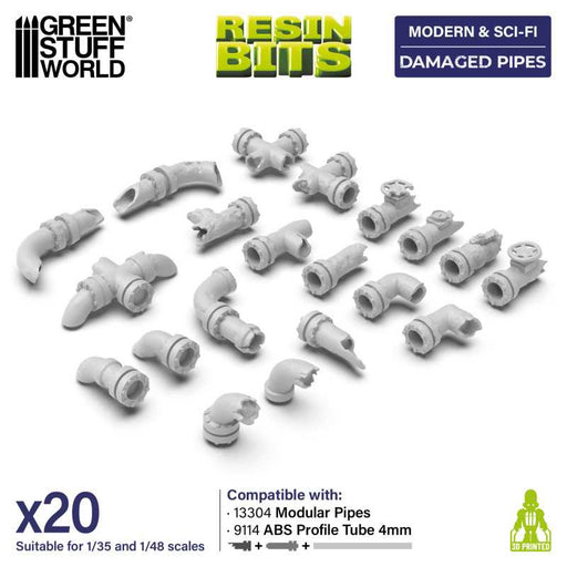 Green Stuff World: 3D printed set - Damaged Pipes 1:48-1:35 Model Tools & Glue Green Stuff World