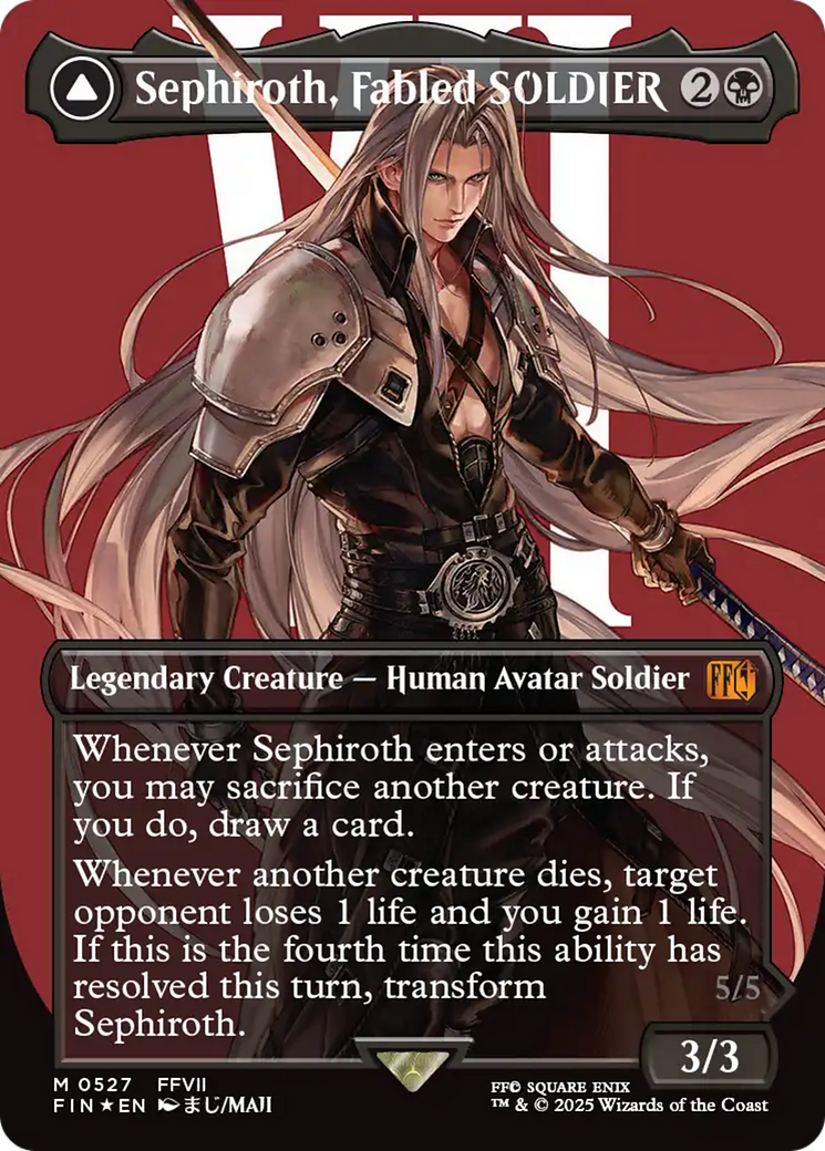Sephiroth, Fabled SOLDIER // Sephiroth, One-Winged Angel (Surge Foil) (FIN-527) [FINAL FANTASY] (Borderless) Foil MTG Single Wizards of the Coast