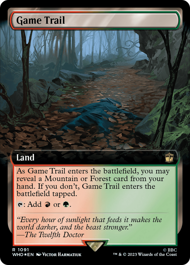 Game Trail (Surge Foil) (WHO-1091) [Doctor Who] (Extended Art) Foil MTG Single Wizards of the Coast