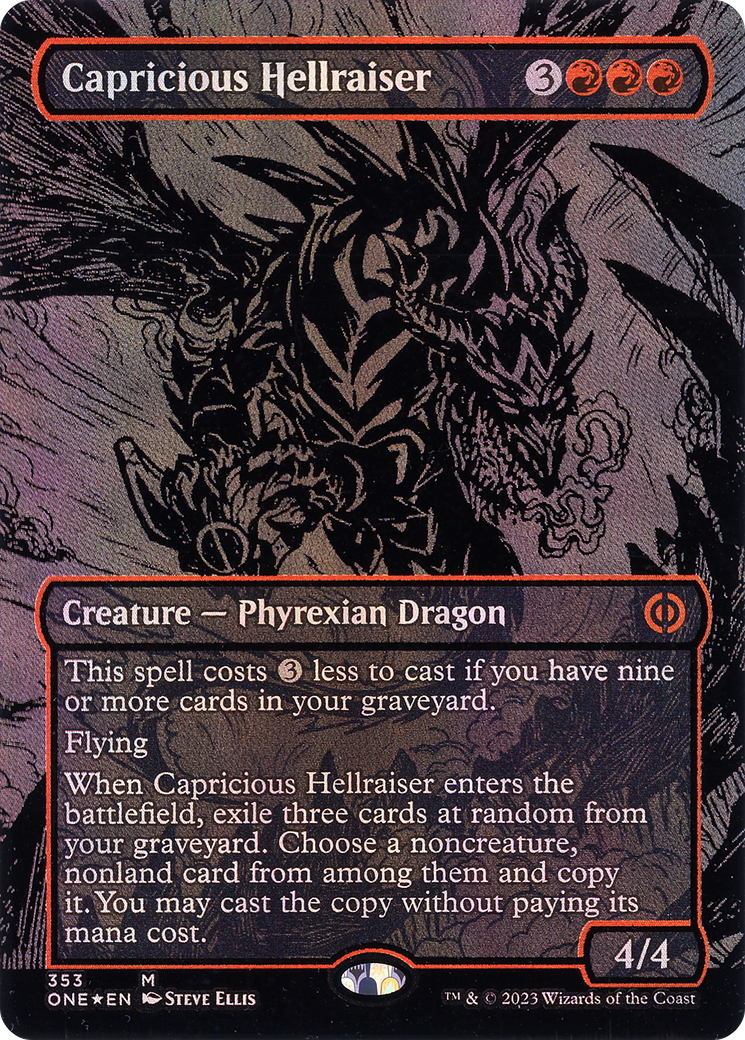 Capricious Hellraiser (Oil Slick Raised Foil) (ONE-353) [Phyrexia: All Will Be One] (Borderless) Foil MTG Single Wizards of the Coast
