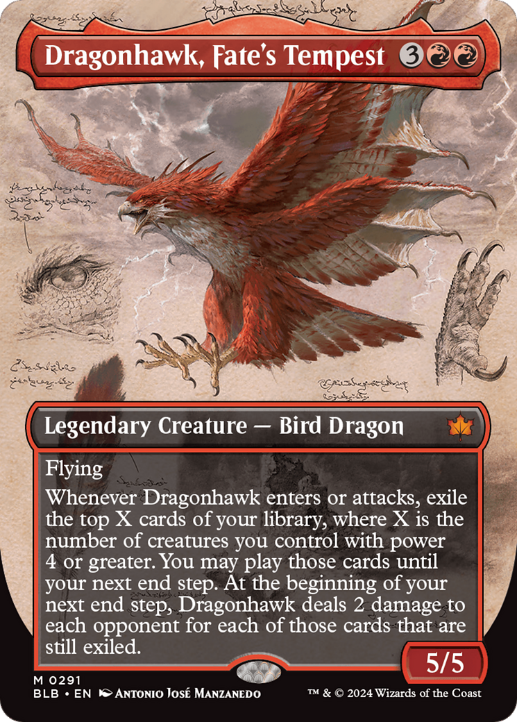 Dragonhawk, Fate's Tempest (BLB-291) [Bloomburrow] (Showcase) (Borderless) Foil MTG Single Wizards of the Coast