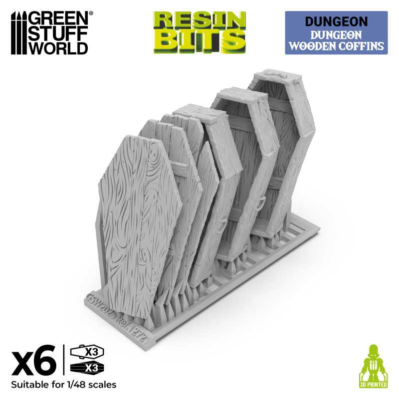 Green Stuff World: 3D printed set - Dungeon Wooden Coffins 1:48 Model Tools & Glue Green Stuff World