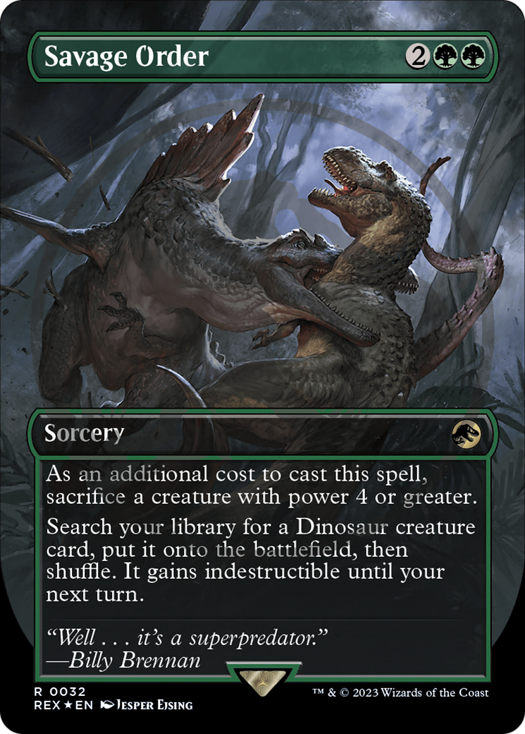 Savage Order (Emblem) (REX-032) [Jurassic World Collection] (Borderless) Foil MTG Single Wizards of the Coast