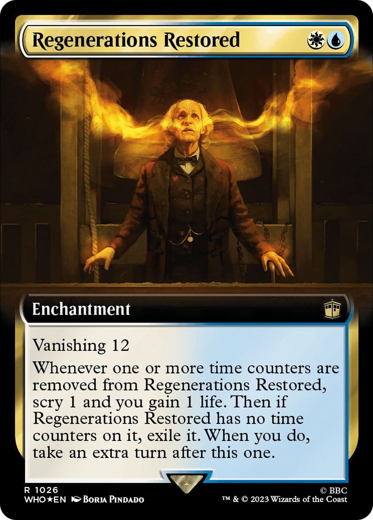 Regenerations Restored (Surge Foil) (WHO-1026) [Doctor Who] (Extended Art) Foil MTG Single Wizards of the Coast