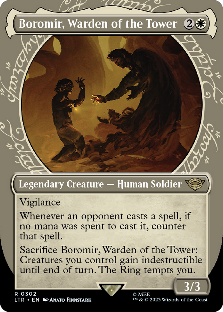 Boromir, Warden of the Tower (LTR-302) [The Lord of the Rings: Tales of Middle-earth] (Showcase) (Borderless) MTG Single Wizards of the Coast