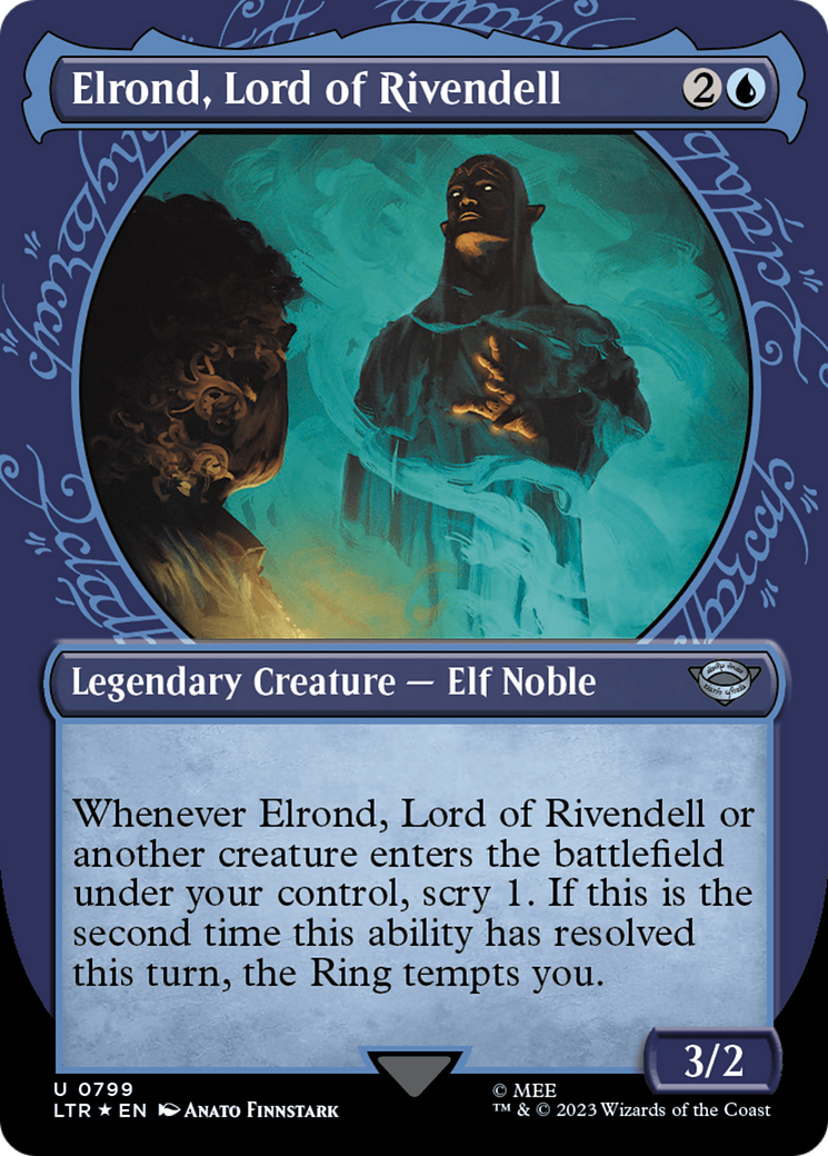 Elrond, Lord of Rivendell (Surge Foil) (LTR-799) [The Lord of the Rings: Tales of Middle-earth] (Showcase) (Borderless) Foil MTG Single Wizards of the Coast