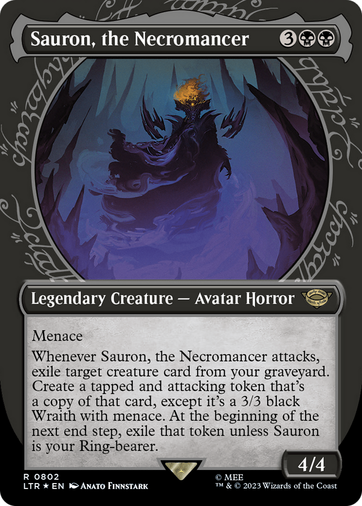 Sauron, the Necromancer (Surge Foil) (LTR-802) [The Lord of the Rings: Tales of Middle-earth] (Showcase) (Borderless) Foil MTG Single Wizards of the Coast