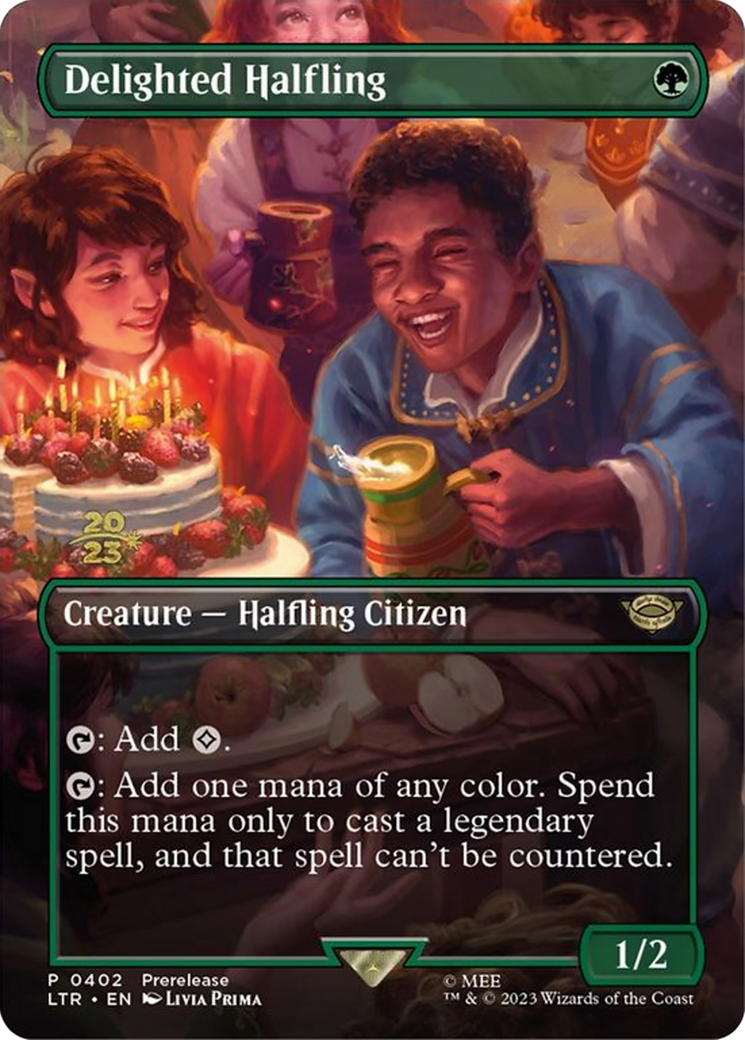 Delighted Halfling (0402) (PRE-402) [Tales of Middle-earth Promos] (Borderless) Foil MTG Single Wizards of the Coast