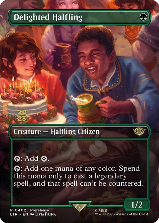 Delighted Halfling (0402) (PRE-402) [Tales of Middle-earth Promos] (Borderless) Foil MTG Single Wizards of the Coast