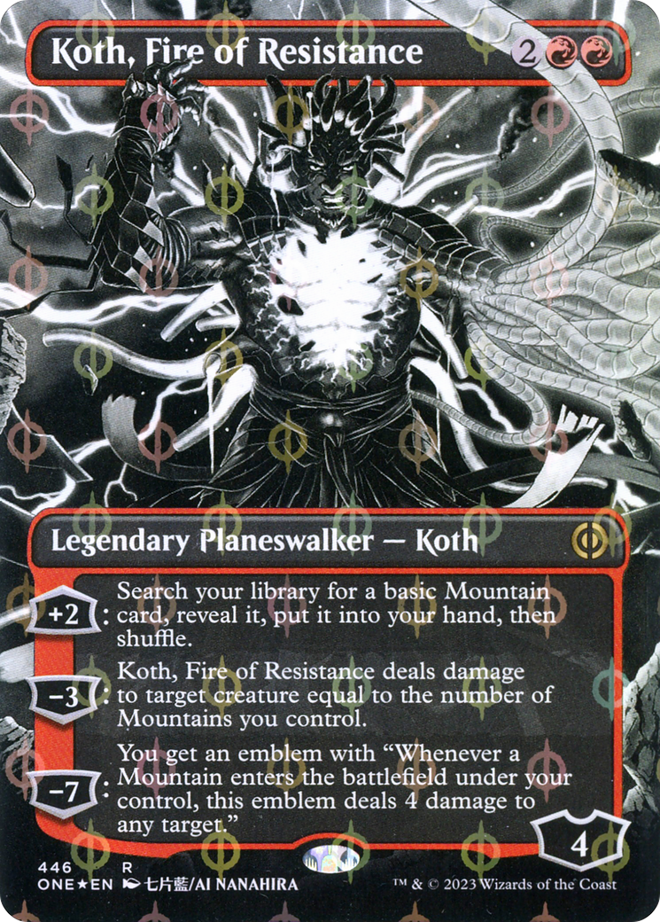 Koth, Fire of Resistance (Step-and-Compleat Foil) (ONE-446) [Phyrexia: All Will Be One] (Showcase) (Borderless) Foil MTG Single Wizards of the Coast