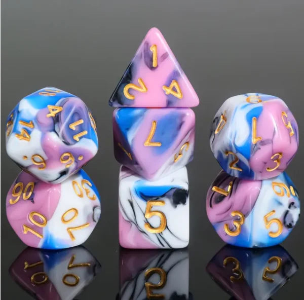 Seriously Good Dice: Fantastic Marble 7 Die Set "Dark Bubblegum" Dice & Gaming Accessories Taps Imports