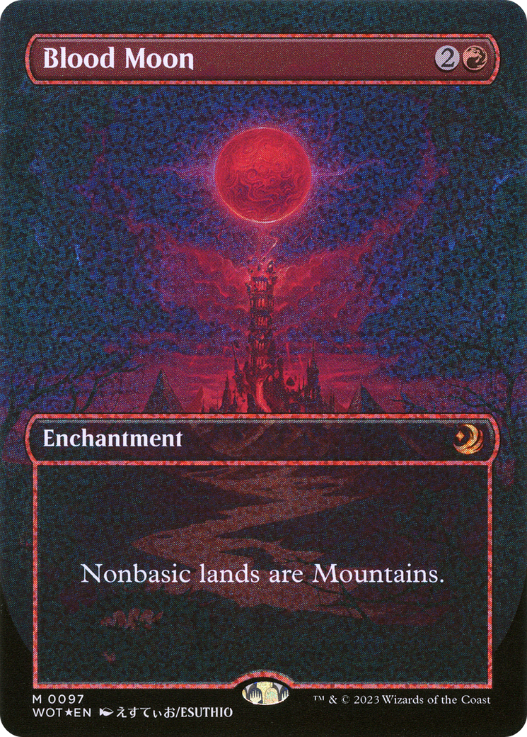 Blood Moon (Anime Borderless) (Confetti Foil) (WOT-097) [Wilds of Eldraine: Enchanting Tales] (Borderless) Foil MTG Single Wizards of the Coast