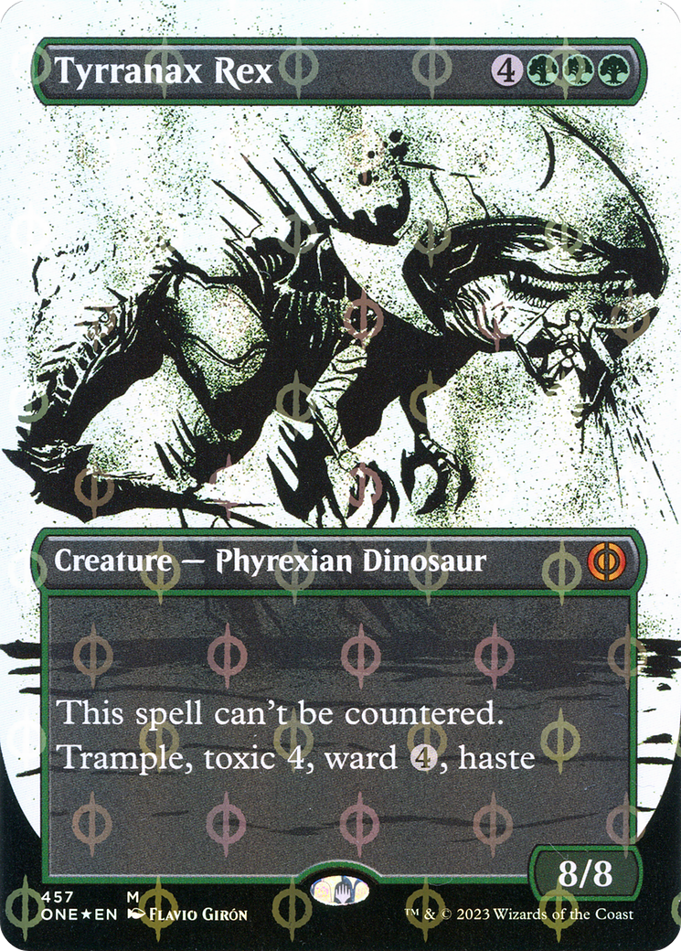 Tyrranax Rex (Step-and-Compleat Foil) (ONE-457) [Phyrexia: All Will Be One] (Showcase) (Borderless) Foil MTG Single Wizards of the Coast