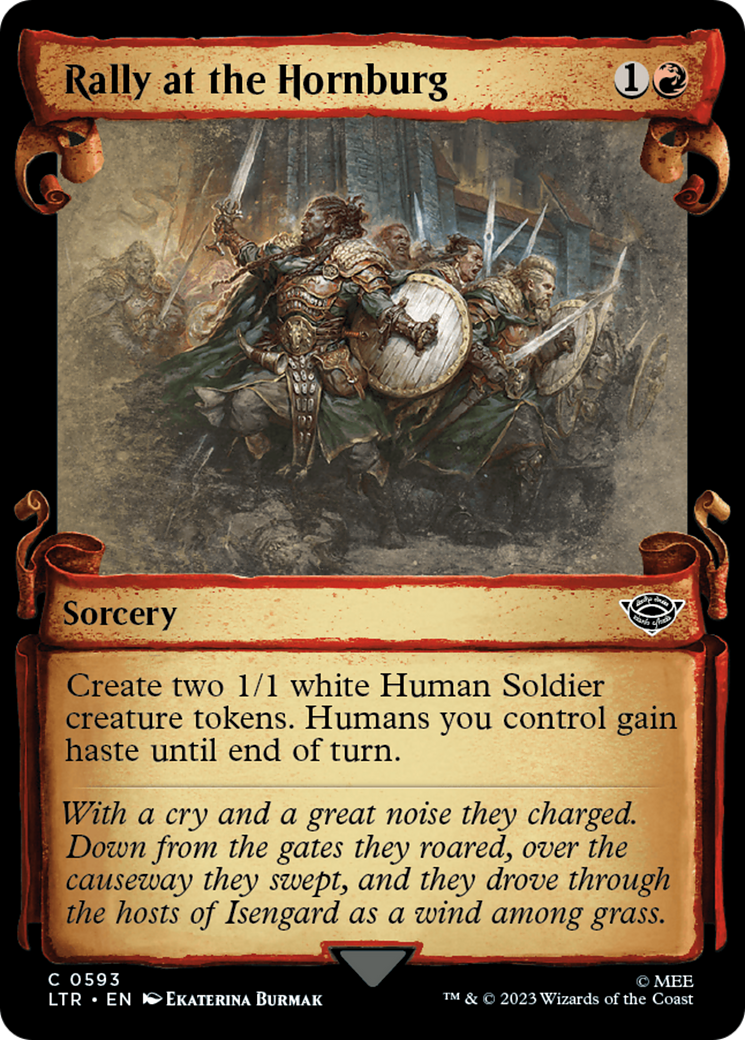 Rally at the Hornburg (Showcase Scrolls) (LTR-593) [The Lord of the Rings: Tales of Middle-earth] (Showcase) Foil MTG Single Wizards of the Coast