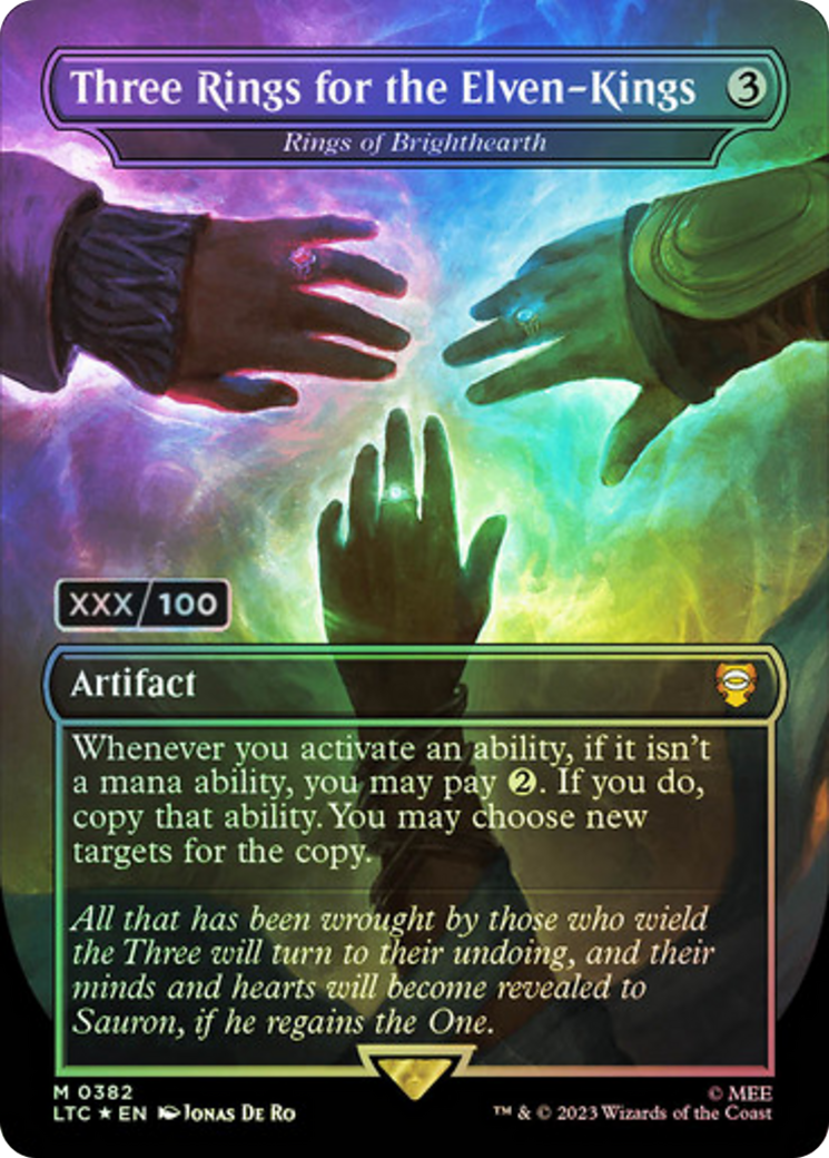 Three Rings for the Elven-Kings - Rings of Brighthearth (Serial Numbered) (LTC-382) [Tales of Middle-earth Commander] (Borderless) Foil MTG Single Wizards of the Coast