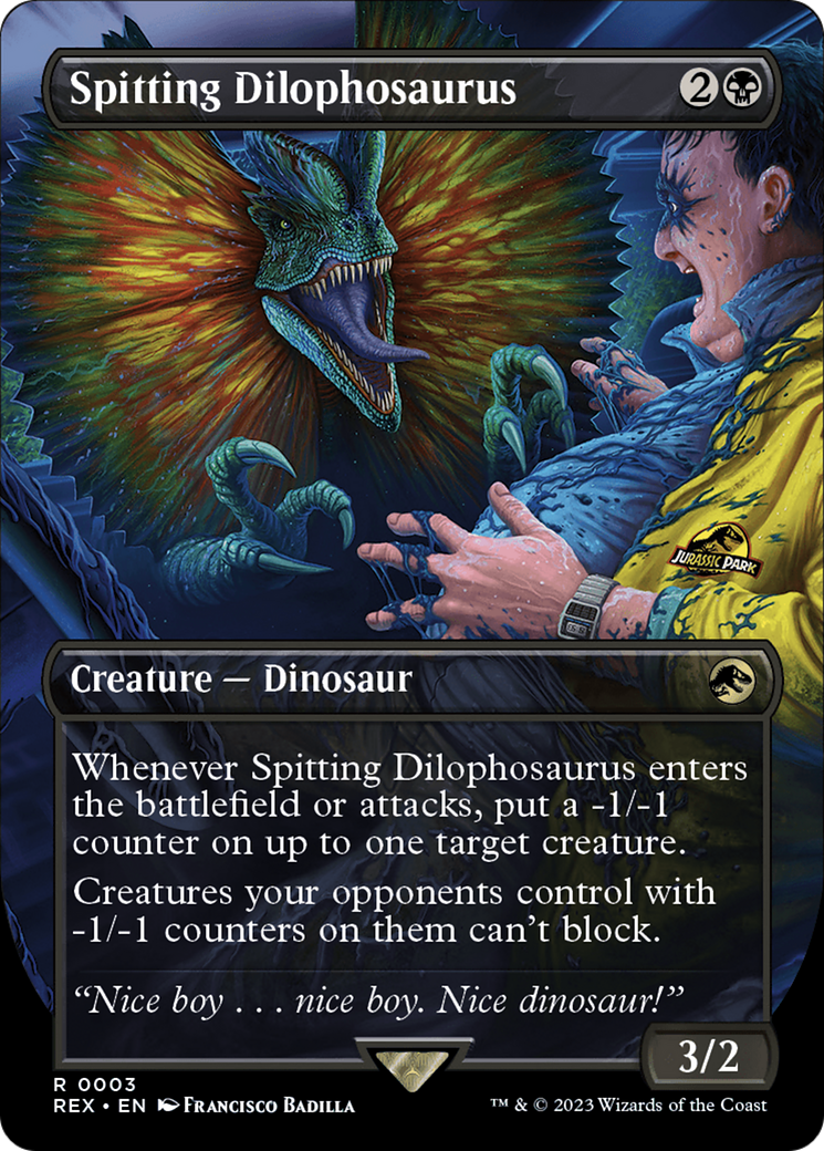 Spitting Dilophosaurus (REX-003) [Jurassic World Collection] (Borderless) Foil MTG Single Wizards of the Coast