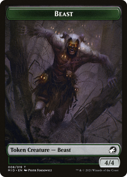 Beast (TMID-008) [Tokens] Innistrad: Midnight Hunt Tokens Foil MTG Single Wizards of the Coast