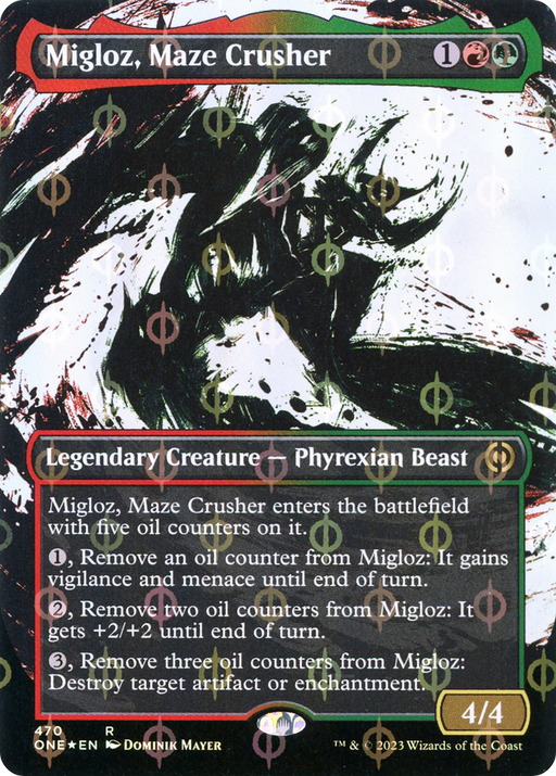 Migloz, Maze Crusher (Step-and-Compleat Foil) (ONE-470) [Phyrexia: All Will Be One] (Showcase) (Borderless) Foil MTG Single Wizards of the Coast