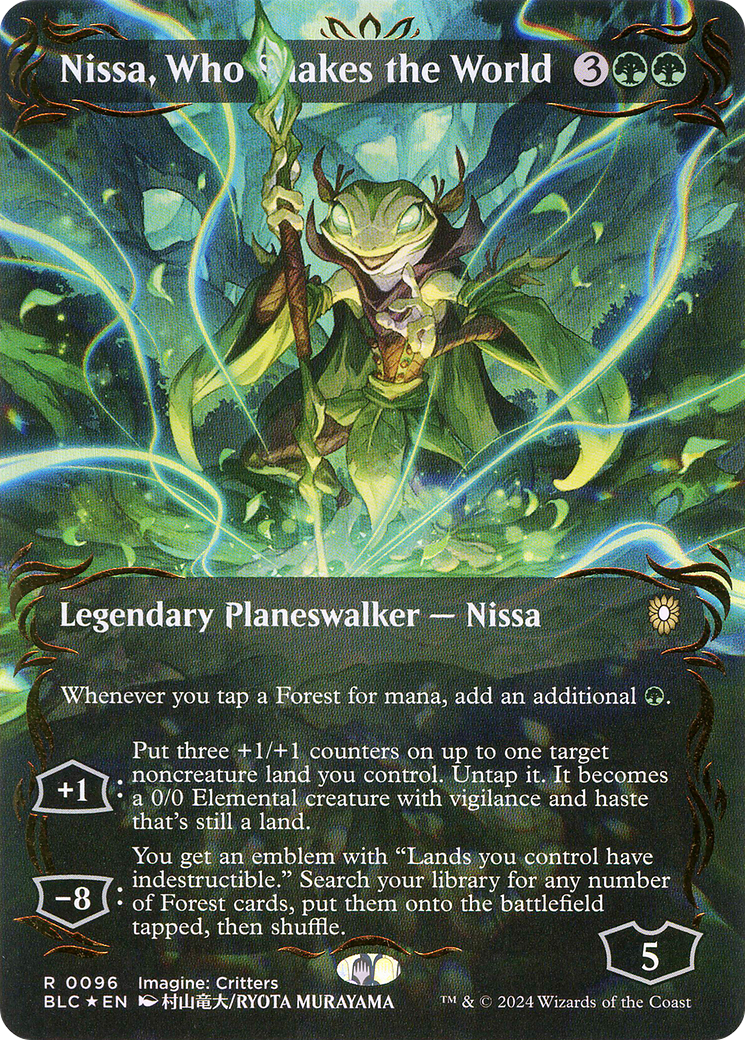 Nissa, Who Shakes the World (Raised Foil) (BLC-096) [Bloomburrow Commander] (Borderless) Foil MTG Single Wizards of the Coast