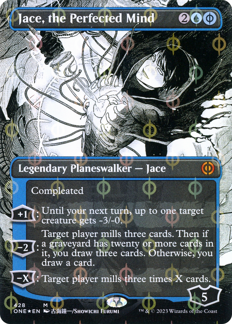 Jace, the Perfected Mind (Step-and-Compleat Foil) (ONE-428) [Phyrexia: All Will Be One] (Showcase) (Borderless) Foil MTG Single Wizards of the Coast