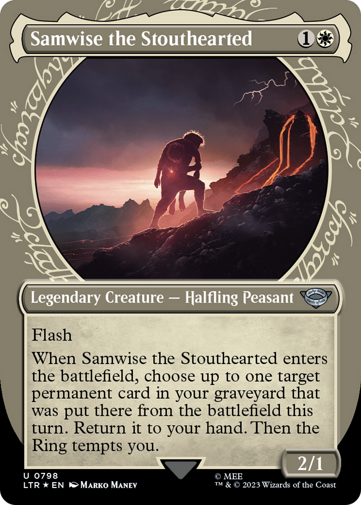 Samwise the Stouthearted (Surge Foil) (LTR-798) [The Lord of the Rings: Tales of Middle-earth] (Showcase) (Borderless) Foil MTG Single Wizards of the Coast