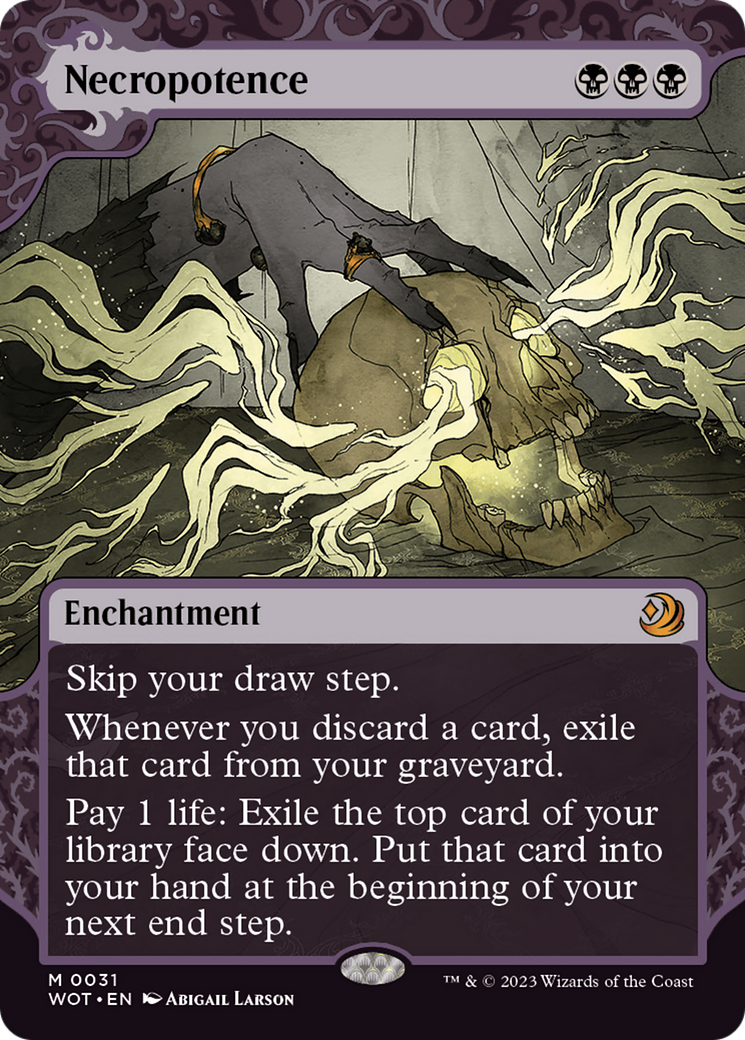 Necropotence (WOT-031) [Wilds of Eldraine: Enchanting Tales] (Showcase) (Borderless) MTG Single Wizards of the Coast