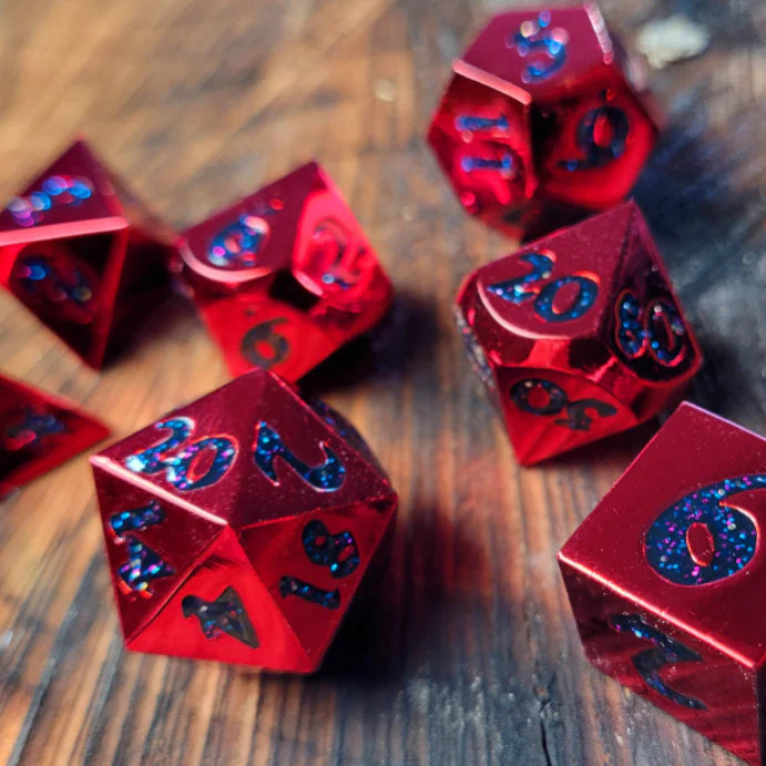 Forged Gaming: Metal 7-Die Set - "Forged Lore (Polished Red w/ Starry Mica)" Dice & Gaming Accessories Forged Gaming