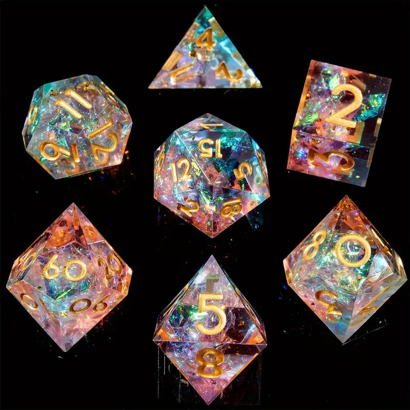 Seriously Good Dice: Sharp-Edged Resin 7 Die Set "Pink Blue" Dice & Gaming Accessories Taps Imports