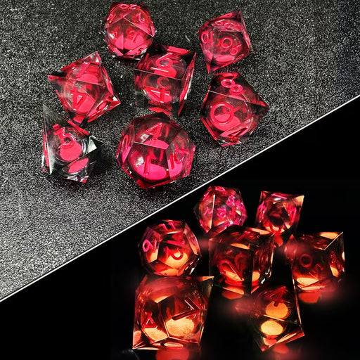 Seriously Good Dice: Liquid Core 7 Die Set "Glowing Quicksand" Black/Red with Red Dice & Gaming Accessories Taps Imports
