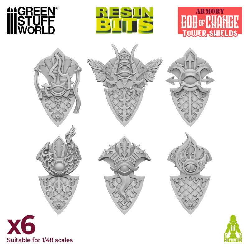 Green Stuff World: 3D printed set - God of Change Tower Shields Model Tools & Glue Green Stuff World