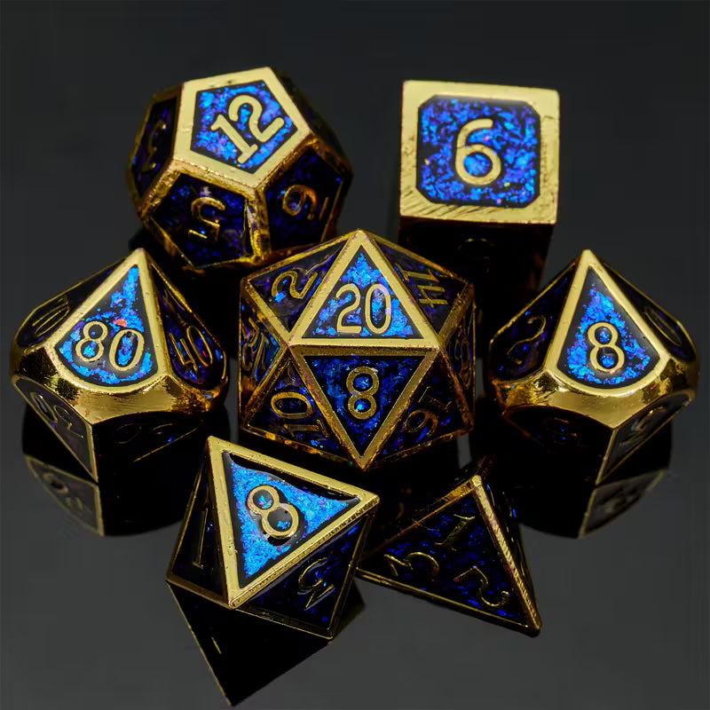 Seriously Good Dice: Metal 7 Die Set "Gold Blue" Dice & Gaming Accessories Taps Imports