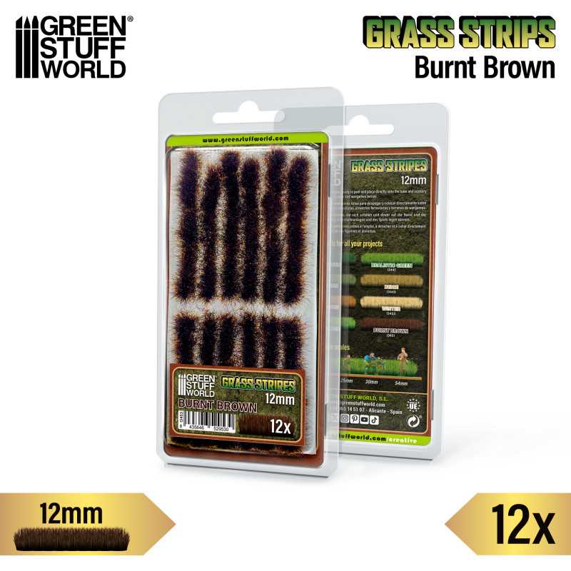 Green Stuff World: Grass Strips - Burnt Brown 12mm Basing Materials Green Stuff World