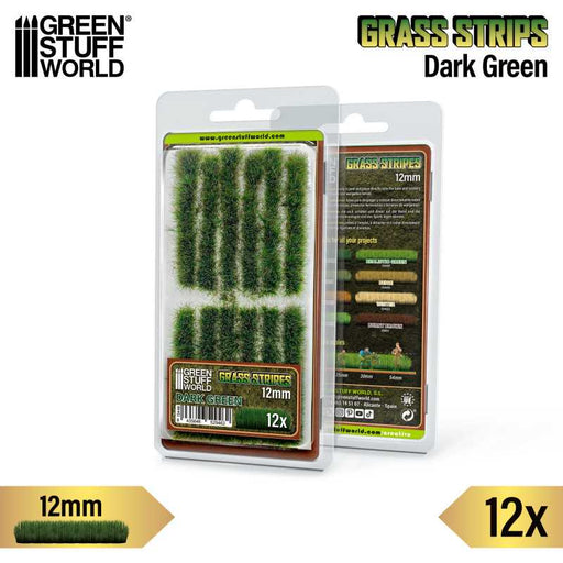 Green Stuff World: Grass Strips - Dark Green 12mm 12x Basing Materials Green Stuff World