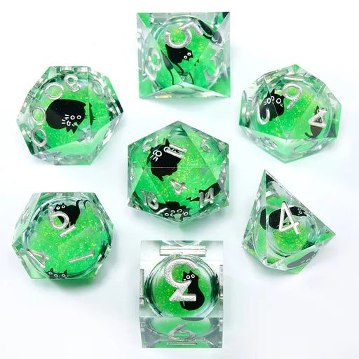 Seriously Good Dice: Floating Cat 7 Die Set "Green Cat" Dice & Gaming Accessories Taps Imports