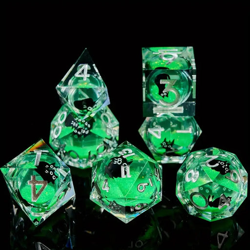 Seriously Good Dice: Floating Cat 7 Die Set "Green Kitten" Dice & Gaming Accessories Taps Imports