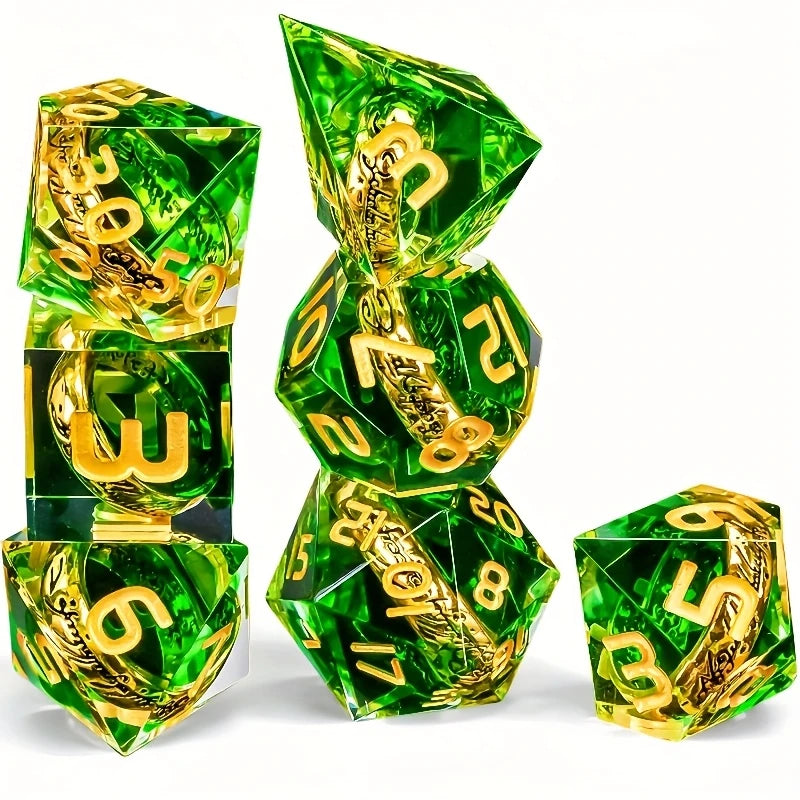 Seriously Good Dice: Green Sharp-Edged Resin 7 Die Set "One Ring Set to Rule Them All" Dice & Gaming Accessories Taps Imports