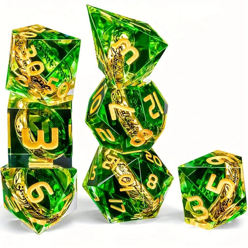 Seriously Good Dice: Green Sharp-Edged Resin 7 Die Set "One Ring Set to Rule Them All" Dice & Gaming Accessories Taps Imports