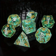 Seriously Good Dice: Sharp-Edged Resin 7 Die Set Green "Skeletal Hand" Dice & Gaming Accessories Taps Imports