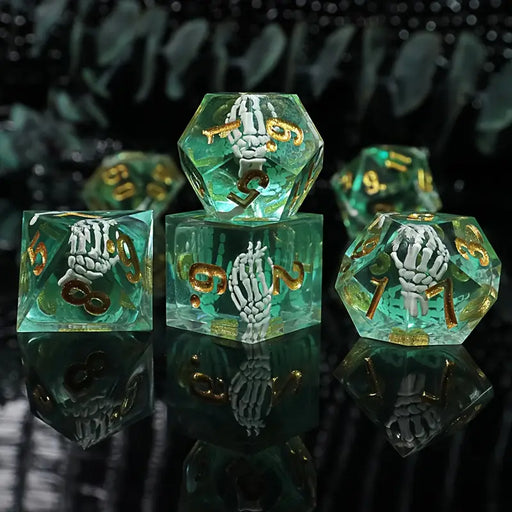 Seriously Good Dice: Sharp-Edged Resin 7 Die Set Green "Skeletal Hand" Dice & Gaming Accessories Taps Imports