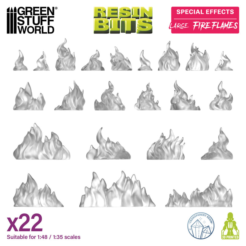 Green Stuff World: 3D printed set - Large Fire Flames 1:48-1:35 Model Tools & Glue Green Stuff World