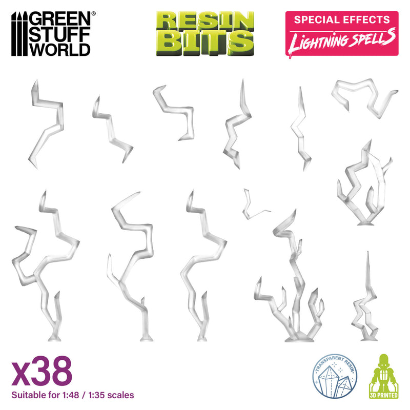 Green Stuff World: 3D printed set - Lightning Spells 1:48-1:35 Model Tools & Glue Green Stuff World