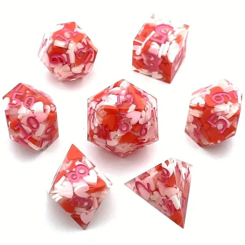 Seriously Good Dice: Love Pink 7 Die Set "White Pink Hearts w/ Pink" Dice & Gaming Accessories Taps Imports