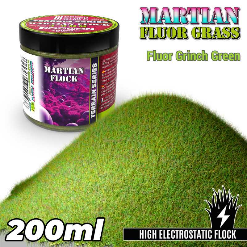Green Stuff World: Martian Fluor Flock - Fluor Grinch Green 200ml Basing Materials Green Stuff World