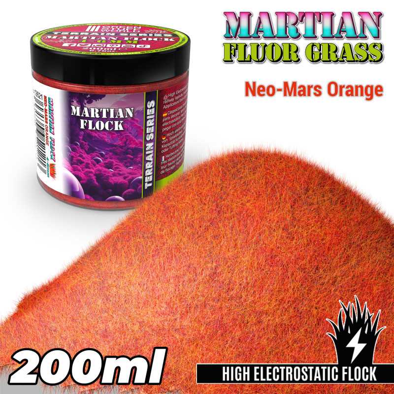 Green Stuff World: Martian Fluor Flock - Neo-Mars Orange 200ml Basing Materials Green Stuff World