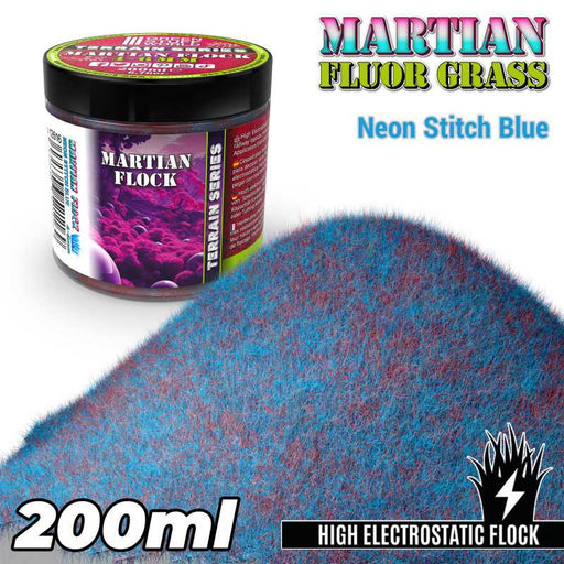 Green Stuff World: Martian Fluor Flock - Neon Stitch Blue 200ml Basing Materials Green Stuff World