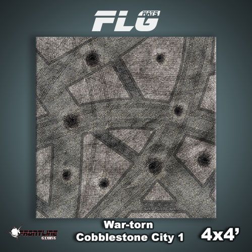 Frontline Gaming: Mats - War-torn Cobblestone City 1 4'x4' Gaming Mat FLG