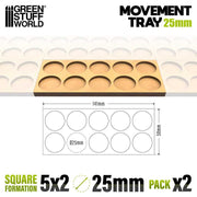 Green Stuff World: Movement Trays - Skirmish Lines 25mm 5x2 (2 Trays) Tabletop Accessories Green Stuff World