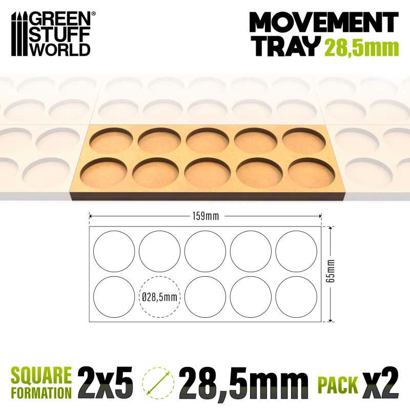 Green Stuff World: Movement Trays - Skirmish Lines 28.5mm 5x2 (2 Trays) Model Tools & Glue Green Stuff World