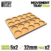 Green Stuff World: Movement Trays - Skirmish Lines 32mm 5x2 (2 Trays) Tabletop Accessories Green Stuff World