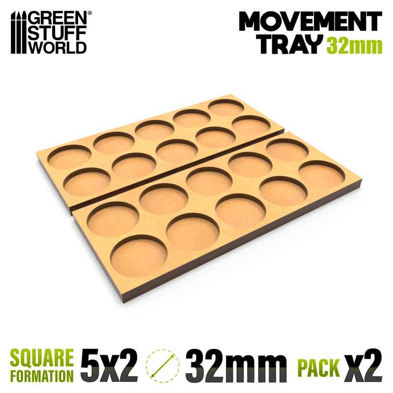Green Stuff World: Movement Trays - Skirmish Lines 32mm 5x2 (2 Trays) Tabletop Accessories Green Stuff World